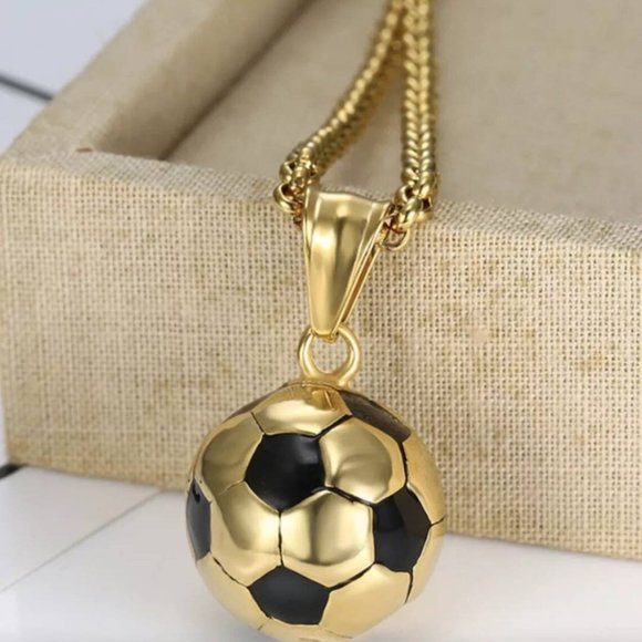 Gold & Black Soccer Ball Necklace, Futball -‎ MLS, Messi, Ronaldo, World Cup - Picture 1 of 2